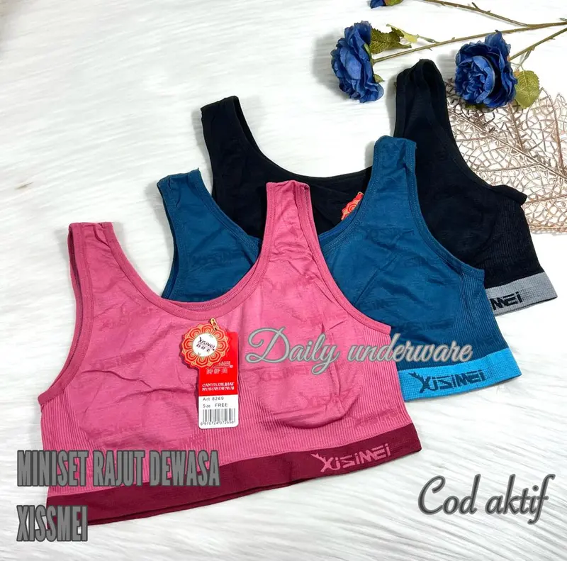 ISI 6 , miniset wanita dewasa merk xissmei, bahan rajut, melarnya banyak Bh Katun Bra Tipis Busa Renda 4