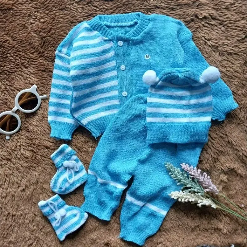 Set Rajut 4 in 1 sweater celana topi sarung kaki series lebah 2size Bayi