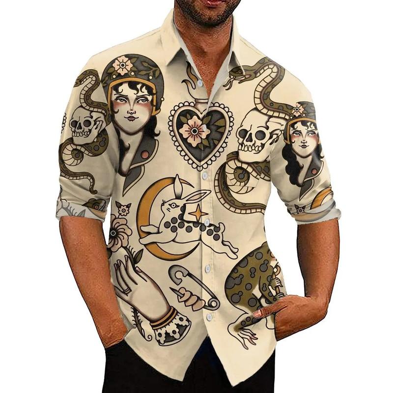 Men's Vintage Animal Print Long Sleeve Shirt 2023 Fashion Design Luxury Long Sleeve Tops Men's Four Seasons Button Lapel Shirt Menswear Lingerie 8