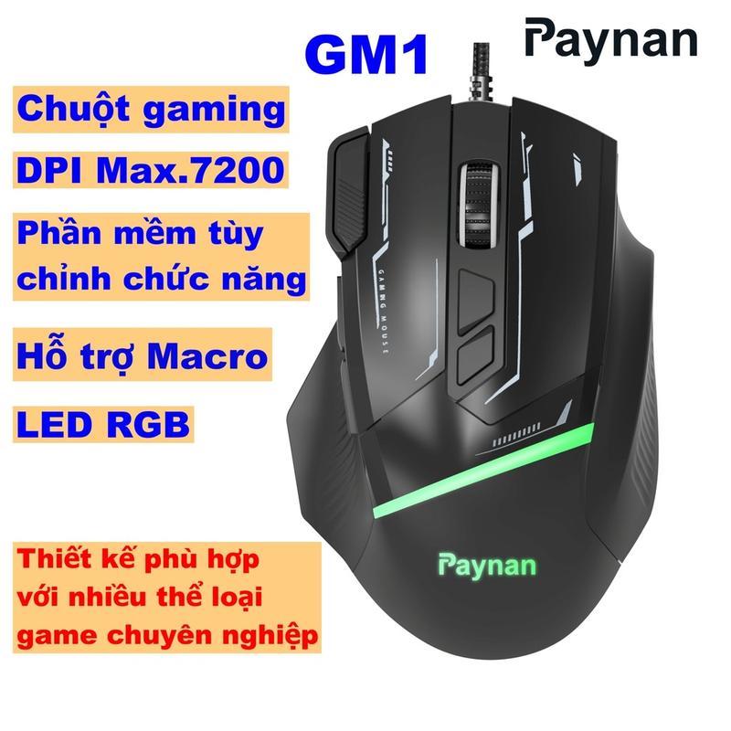 Chuột dây gaming Paynan GM1 có app điều chỉnh cài đặt macro độ nhạy max 7200DPI led RGB chuyên chơi game hoặc văn phòng