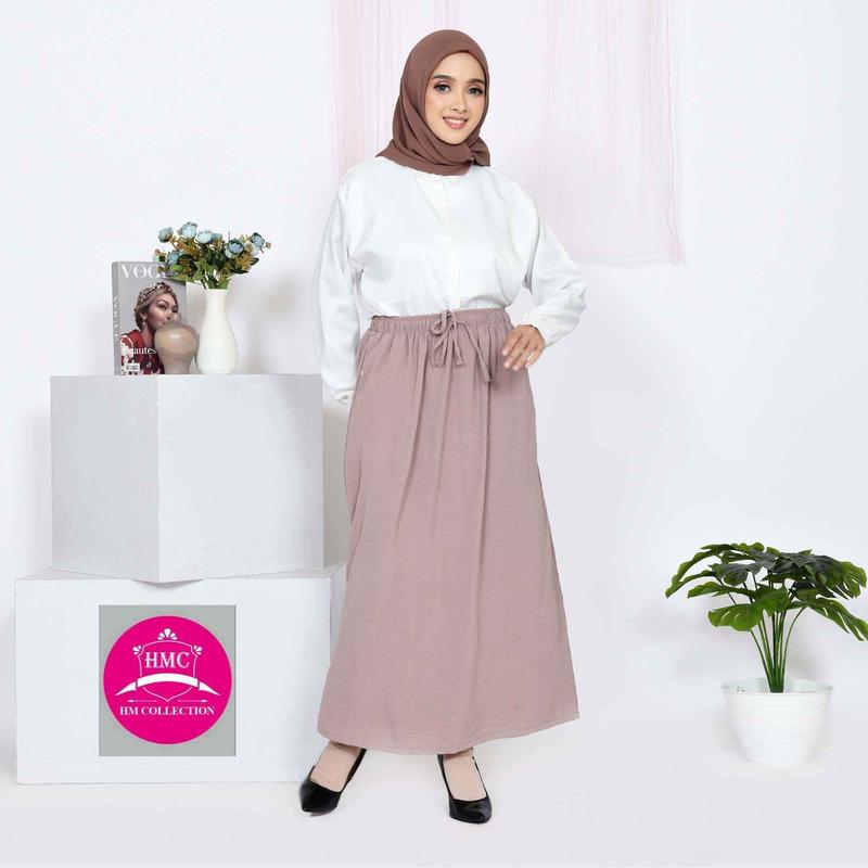 Rok  Panjang CRINKLE Airflow / Dayli Rok JUMBO / Rok Crinkle Murah Serut Tali Terbaru  Muslim Wanita Dewasa Katun 3