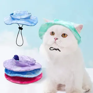 Pet cats and dogs Summer Hat, cute summer tie dye, cotton with exposed ears, anti shedding, adjustable sun protection, sunshade hat