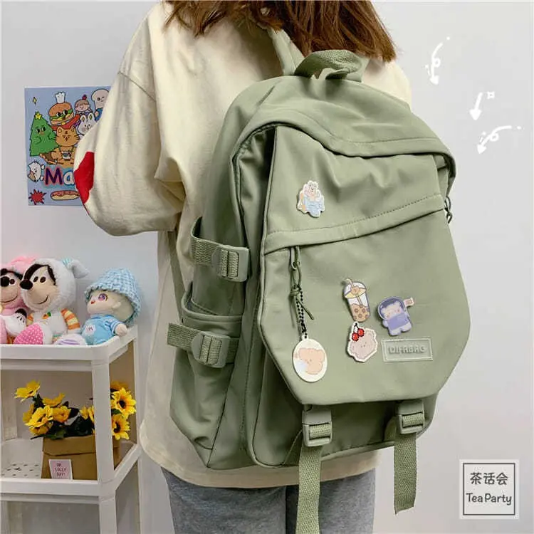 Cặp Sách, Phong Cách Hàn Quốc, Bán Chạy, Thích Hợp Cho Bé Gái Và Học Sinh, Ba Lô Nylon Màu Hồng, Có Thể Đựng Được Máy Tính Xách Tay 14 Inch, [RainbowHouse], Beg Sekolah Perempuan 5