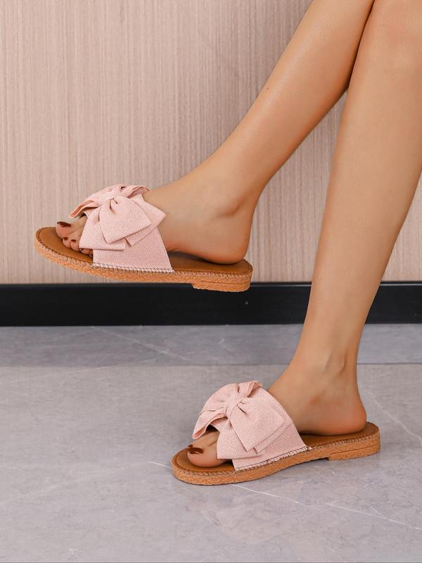 Women's Cute Bowknot Design Slip-on Sandals, Flat Shoes Sandals, Leather Sandals, Soft Non-slip Brown Slide Sandals for Summer 2025, Fashion Round Toe Flat Sandals for Daily Wear, Comfort Shoe, Ladies Sandal 3