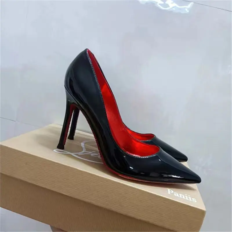 Giày Cao gót, CL, Đáy Đỏ, Phong Cách Nóng Bỏng, Mũi Nhọn Khỏa Thân, Giày Cao Gót, Da Bóng, Gót Cao, Bên Khoét Lỗ, Gợi Cảm Và Thời Trang, Dễ Phối Đồ, Dành Cho Nữ