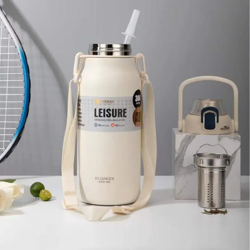 Bình Giữ Nhiêt KUANGDI 7050 Inox 304 Dung Tích 1300ml 1800ml Có Ống Hút Quai Xách Dây Đeo Lõi Lọc Trà Tiện Dụng 2