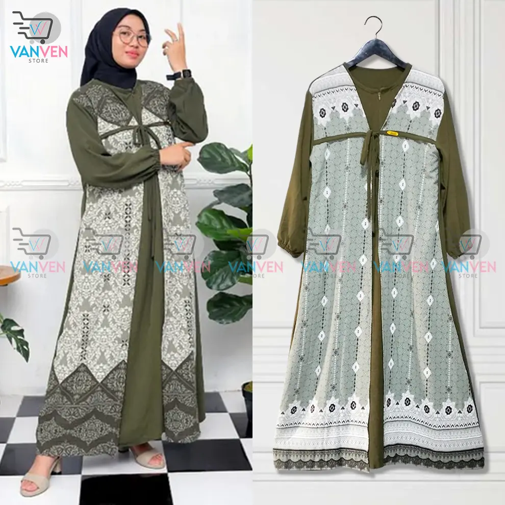 VANVEN - Gamis Motif Etnik Bahan Crinkle Airflow Jumbo Maxi LD 120 Dress Lebaran Simple Kekinian Muslim Wanita Dewasa Remaja Pesta Kondangan Mewah Syari