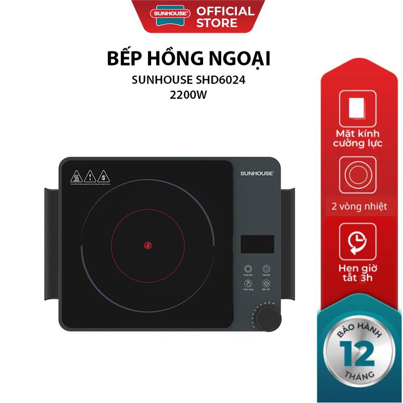 Bếp hồng ngoại 2 vòng nhiệt Sunhouse SHD6022 - Công suất 2200W - Không kén nồi chảo