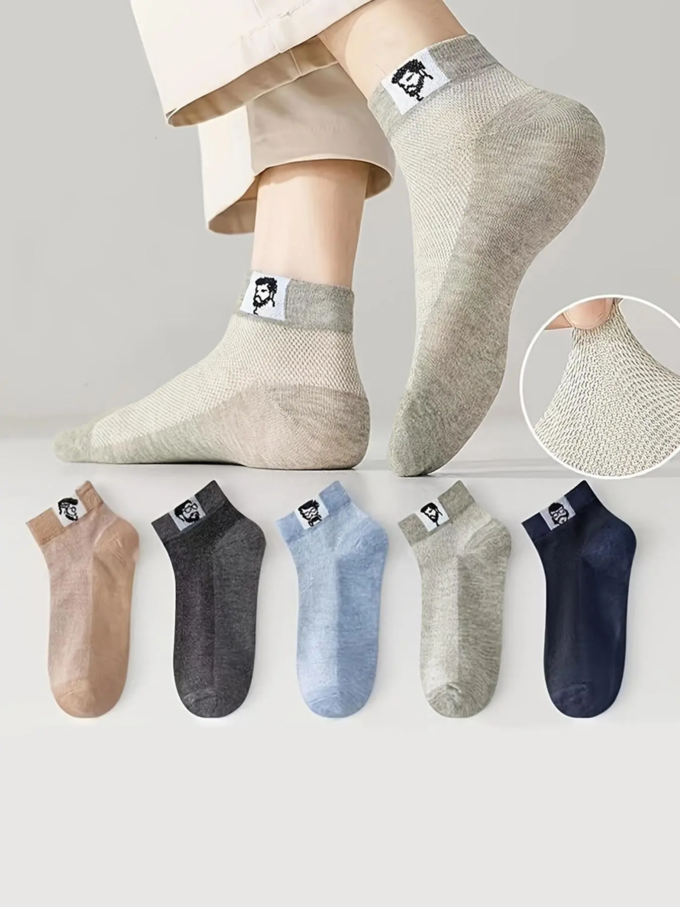Men's Breathable Moisture Wicking Ankle Socks, Summer 2024 Comfort Cozy Graphic Athletic Running Socks For Summer, Soft Comfy Sports Socks For Men