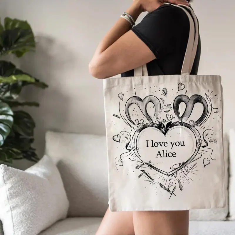 Heart Pattern Outlining Deep Affection Canvas Bag, Creative Handbag, Unique Heart Pattern Outlining Deep Affection Bag, Gift for Girlfriend 5
