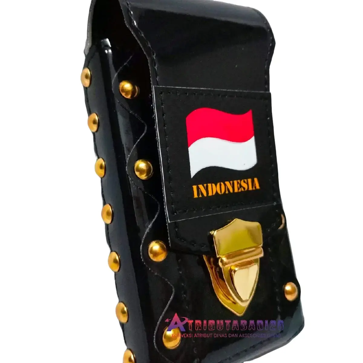 dompet hp pinggang kulit sintetis Hitam logo bendera Pria