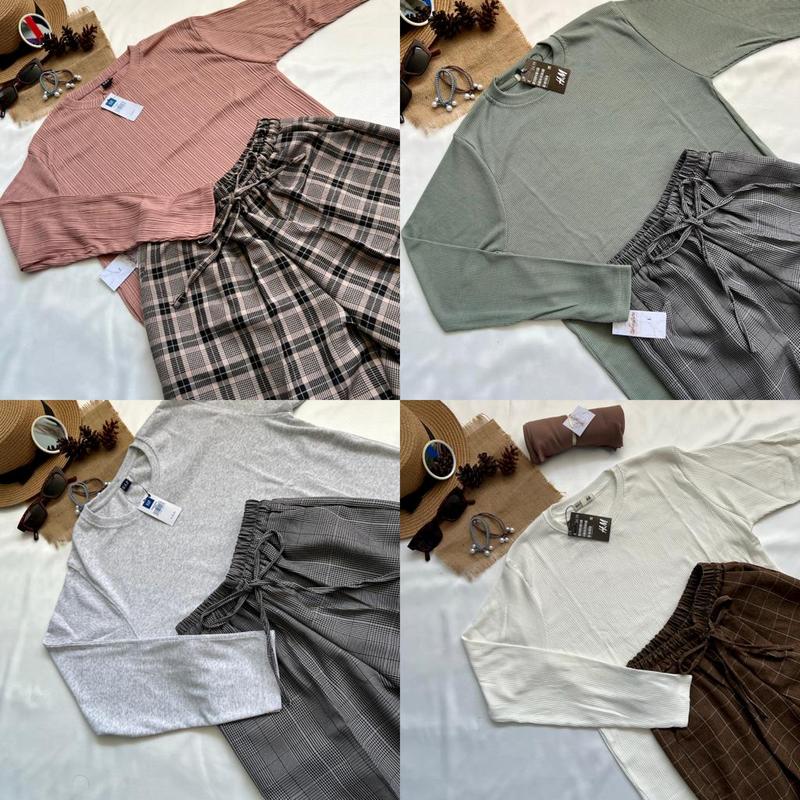 (BISA COD) One Set Outfit Kaos RIB dan Celana Baggy Pants atasan Lengan panjang 5