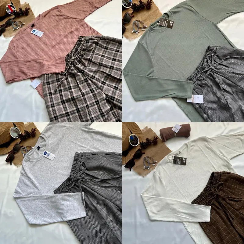 (BISA COD) One Set Outfit Kaos RIB dan Celana Baggy Pants atasan Lengan panjang 4