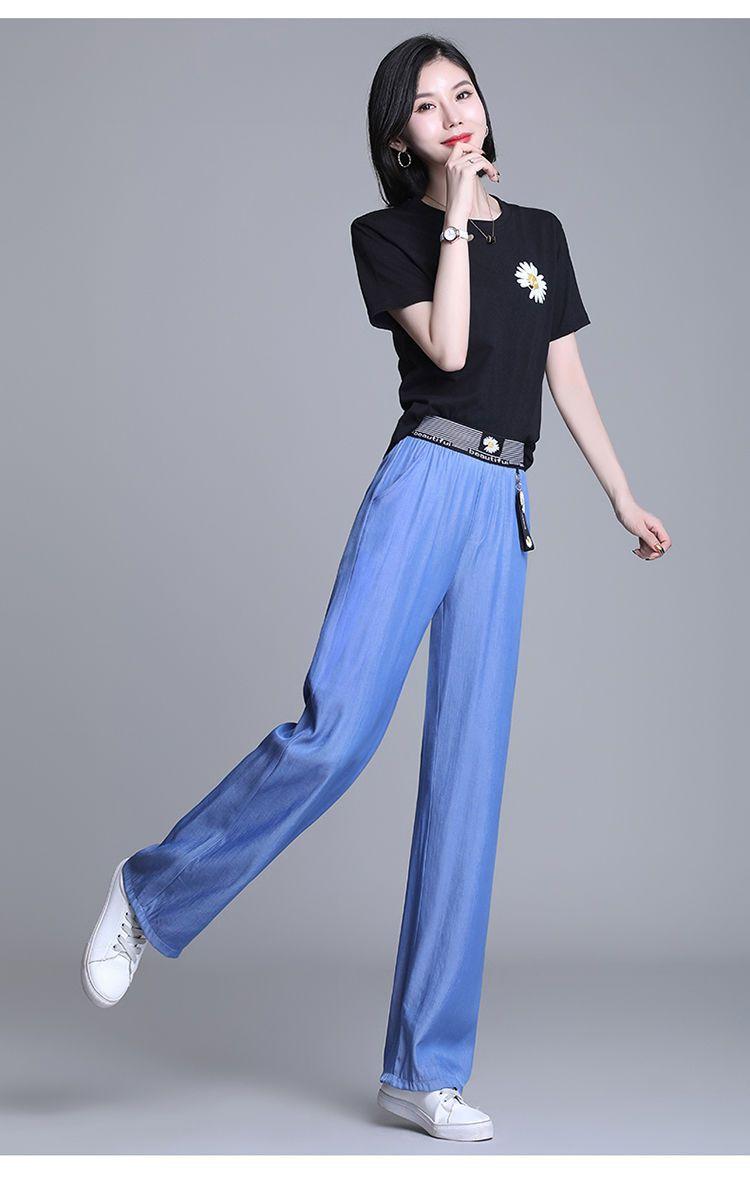 Product Introduction of Quần Jean Lụa Lạnh Dành Cho Phụ Nữ, Bộ Sưu Tập Mùa Xuân Và Mùa Hè Mới 2024, Dáng Rộng Rãi Và Dễ Phối Đồ Quần Ống Đứng, Mỏng Và Thường Ngày, Làm Bằng Tencel, Quần Ống Rộng 1