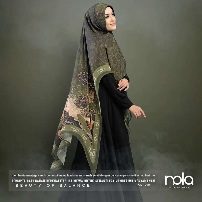 NOLA-Khimar Syar`i Jumbo Printing Premium Vol 24 Hijab Muslim 2 Layer Payet Kerudung Instan Ceruty Doll Syari Wanita Hitam 5