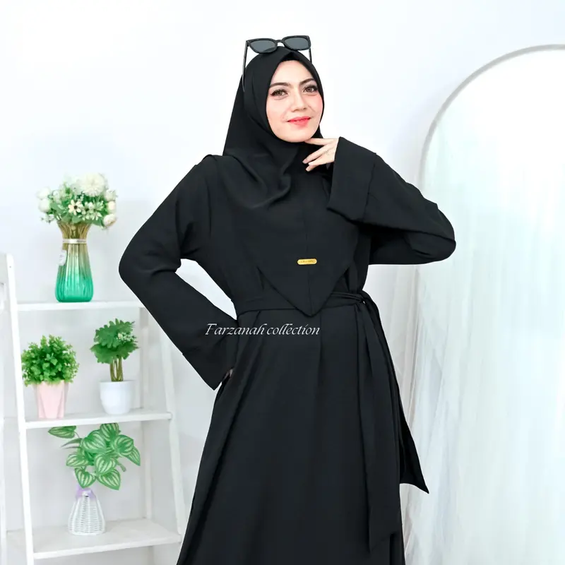 Abaya turkey remaja set hijab bahan crinkle airflow baju gamis abaya lebaran terbaru 2024 2