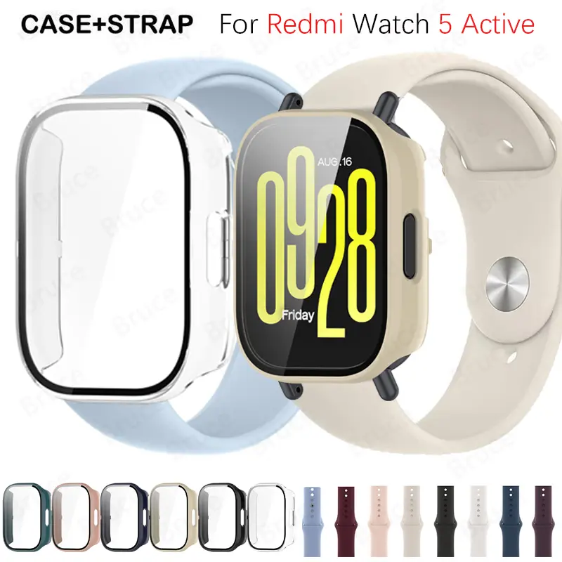 สายซิลิโคน พร้อมเคสป้องกันกระจก สำหรับนาฬิกา Redmi Watch 5 Active / 5 Lite สายสมาร์ทวอทช์ พร้อมอุปกรณ์เสริมฝาครอบ