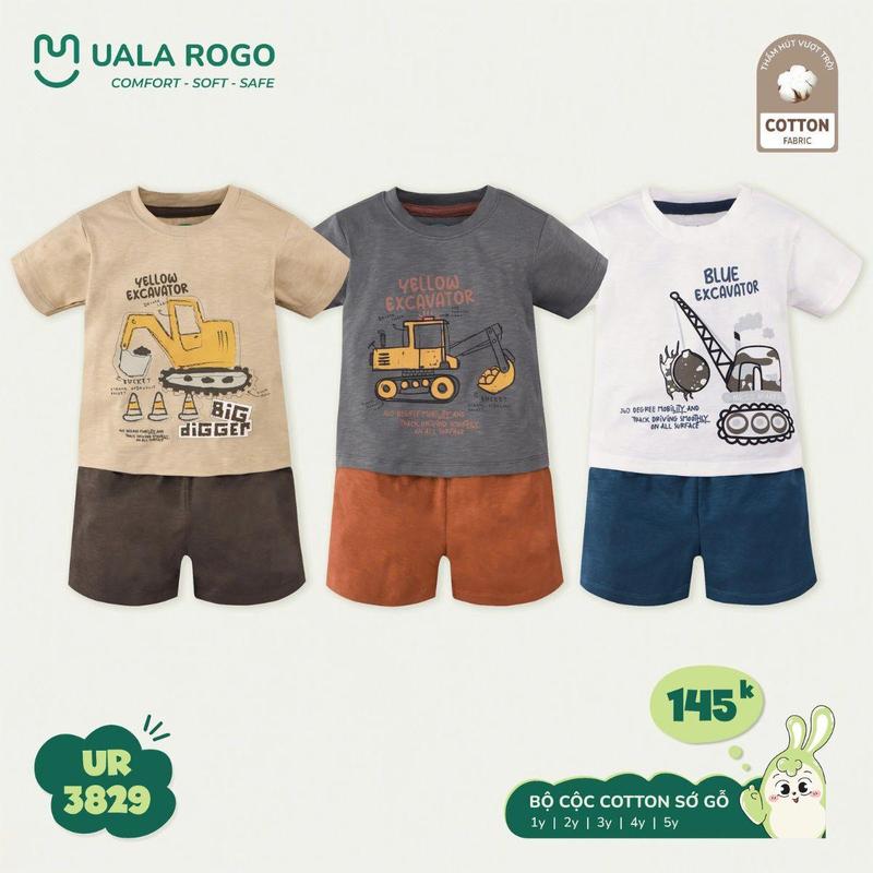 Product Introduction of Đồ bộ bé trai bé gái Ualarogo cộc tay mặc nhà 1-5 tuổi vải Cotton Sớ Gỗ thấm hút co giãn mềm mại 3829 50