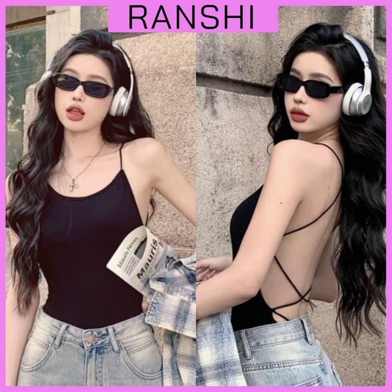 [CÓ SIZE] Áo Bodysuit Hai Dây RANSHI SẴN MÚT NGỰC Thiết Kế Dây Đan Lưng Điều Chỉnh Được Ôm Body Chất Thun Tăm Bodysuit Nữ - RBS040 Nữ Women Top