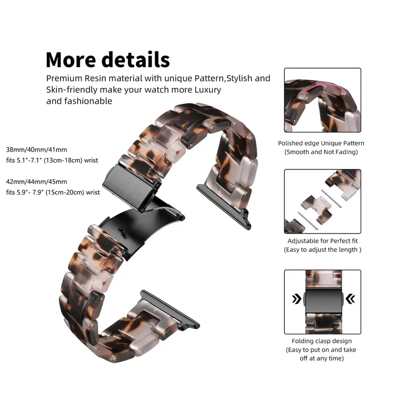 Resin Strap Compatible with Watch Band 40mm 38mm 44mm 42mm 41mm 45mm, 1 Count Light Resin Bracelet Watch Bands With Stainless Steel Buckle Replacement For iWatch Series 8