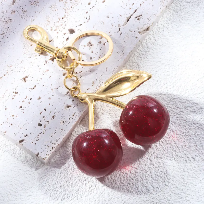 Móc Chìa Khóa Quyến Rũ Túi Anh Đào, Thiết Kế Trái Cherry Đỏ Tinh Tế Dành Cho Phụ Nữ Và Trẻ Em Gái, Mặt Dây Chuyền Túi Xách, Phụ Kiện, Quà Tặng, Móc Chìa Khóa Xe Hơi Tinh Tế, 1 Cái 4
