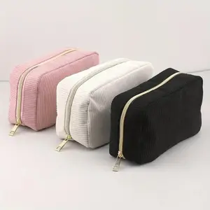 Pouch Travel Makeup Korea Bahan Bulu Halus Hitam Pink Kodorai Wanita Kanvas