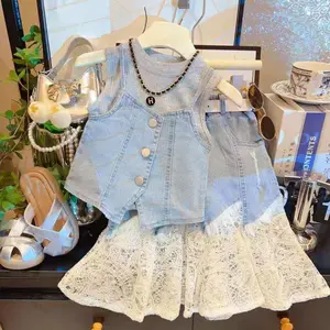 [Cleynkidz] C20298 Setelan 5in1 Jeans Anak Perempuan Baju Setelan Dress Jeans Kekinian Sz 100-170 Free Belt