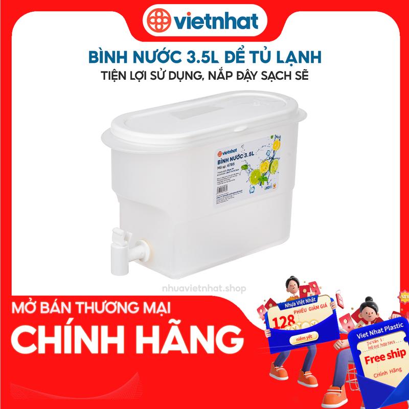 Bình đựng nước có vòi 3,5L để tủ lạnh, đa năng, có nắp đậy 6785 Nhựa Việt Nhật Premium