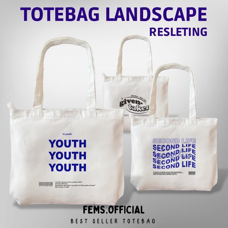 Tote Bag Kanvas Aesthetic Kekinian Totebag Kanvas Landscape Muat Laptop Penutup Resleting 1