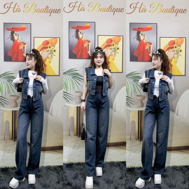 Sét Jean 2 Chi Tiết Dành Cho Nữ Gồm Quần Jean Và Áo Gile Jean (Không kèm áo trong) Top Women Voi