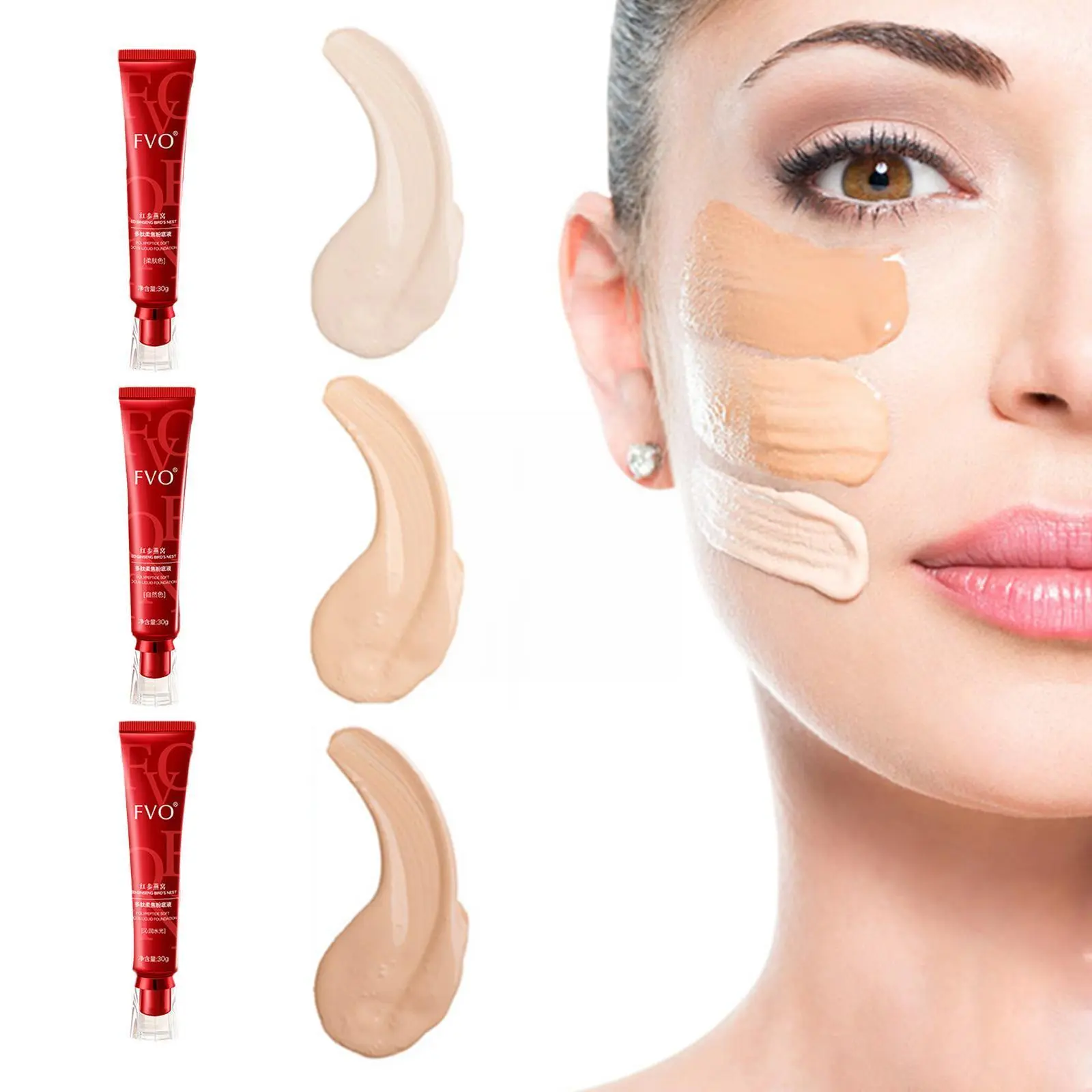 Kem Nền FV, Màu Đỏ, Nâng Cấp, Chiết Xuất Thảo Dược Quý, Kem Che Khuyết Điểm, Kiểm Soát Dầu, Dưỡng Ẩm, Không Thấm Nước, Trang Điểm Dạng Kem 30g, D6H9