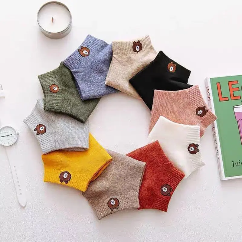Combo 10 đôi tất nữ cổ ngắn hình gấu cute tặng kèm túi rút Jean Kem 8