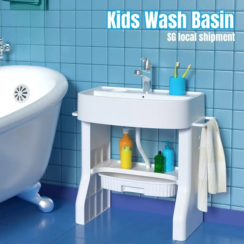 Portable Kids Wash Basin Water Basin for Toddler with Step Stool  Develop Good Habit of Washing Hands