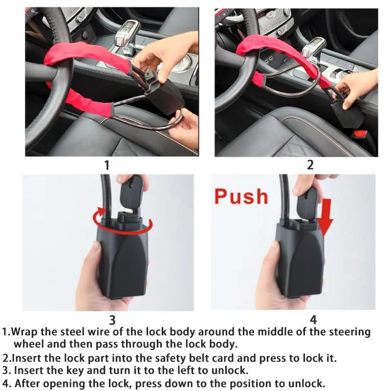 Car Steering Wheel Lock with Key, Anti-theft Car Steering Wheel Lock with Key, Universal Car Steering Wheel Lock, Easy To Use Car Accessories, Locks & Security 3