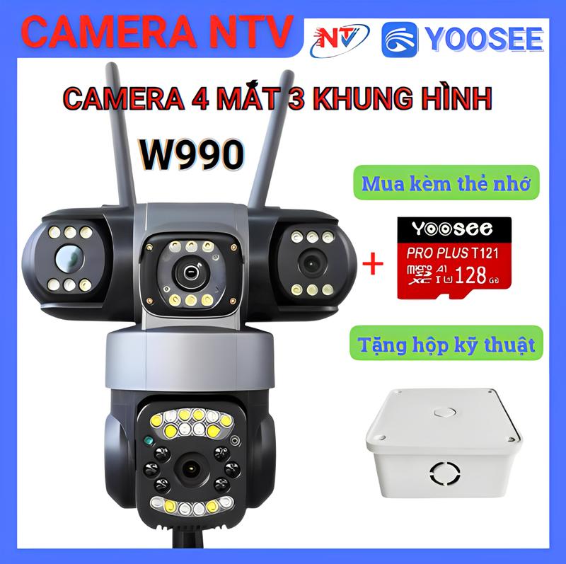 Tặng HKT khi mua cam thẻ nhớ CAMERA WIFI YOOSEE W990 Q860 4 mắt 3 màn hình - FHD - XEM TOÀN CẢNH BÁO QUÁT - NGOÀI TRỜI CHỐNG NƯỚC XOAY - ĐÀM THOẠI 2 CHIỀU