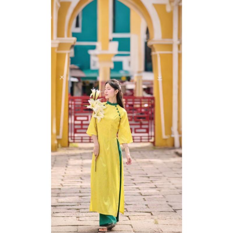 Áo dài cách tân  phối cổ tay lỡ như hình, sang trọng  dành cho nữ - Women Kem Sen Dress 6