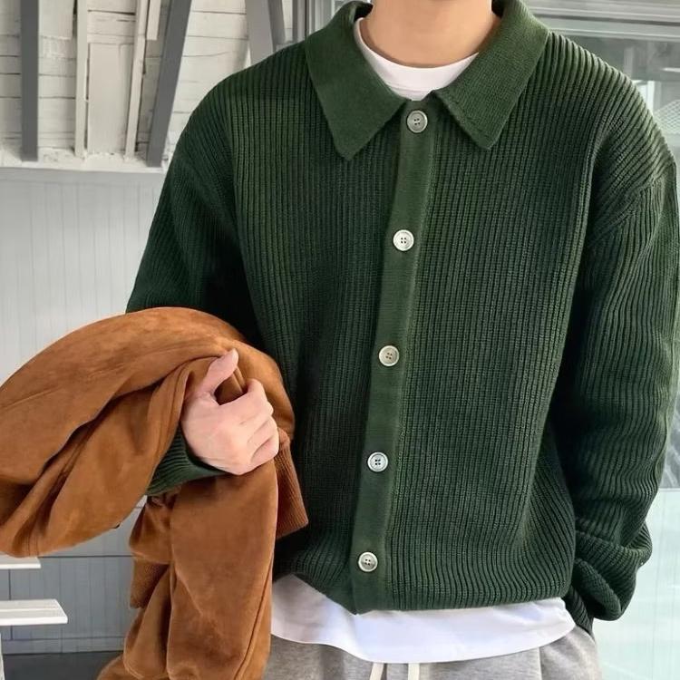 Áo Khoác Len Cardigan Dệt Kim Nam Màu Trơn Cao Cấp Dáng Rộng - Menswear