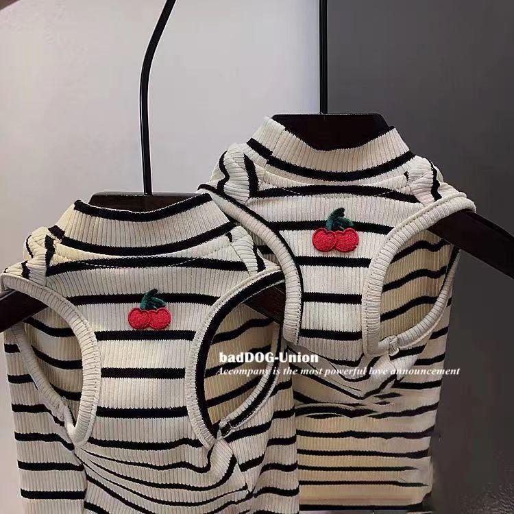 Product Introduction of Small Dog Clothes Summer Outfit Maltese Schnauzer Teddy Bichon Cherry Striped Sleeveless Vest 8