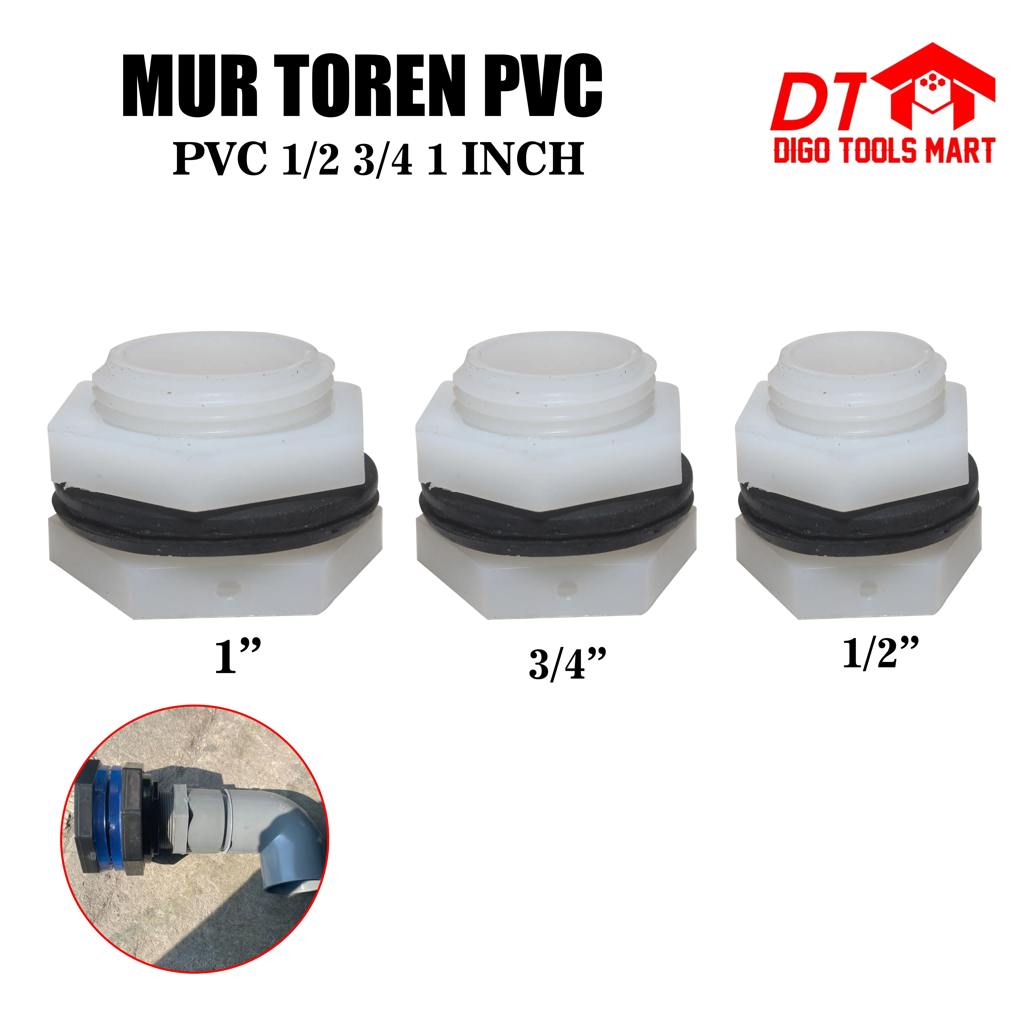 Mur Toren Torn Mur Tandon 1/2 Inci 3/4 Inci 1 Inci V Ring Tangki PVC
