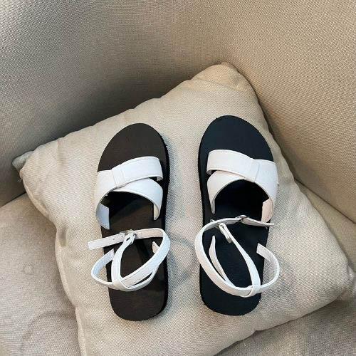 Giày sandal nữ xỏ ngón đế bệt đi học đi chơi TRẮNG/ĐEN WOSHOE