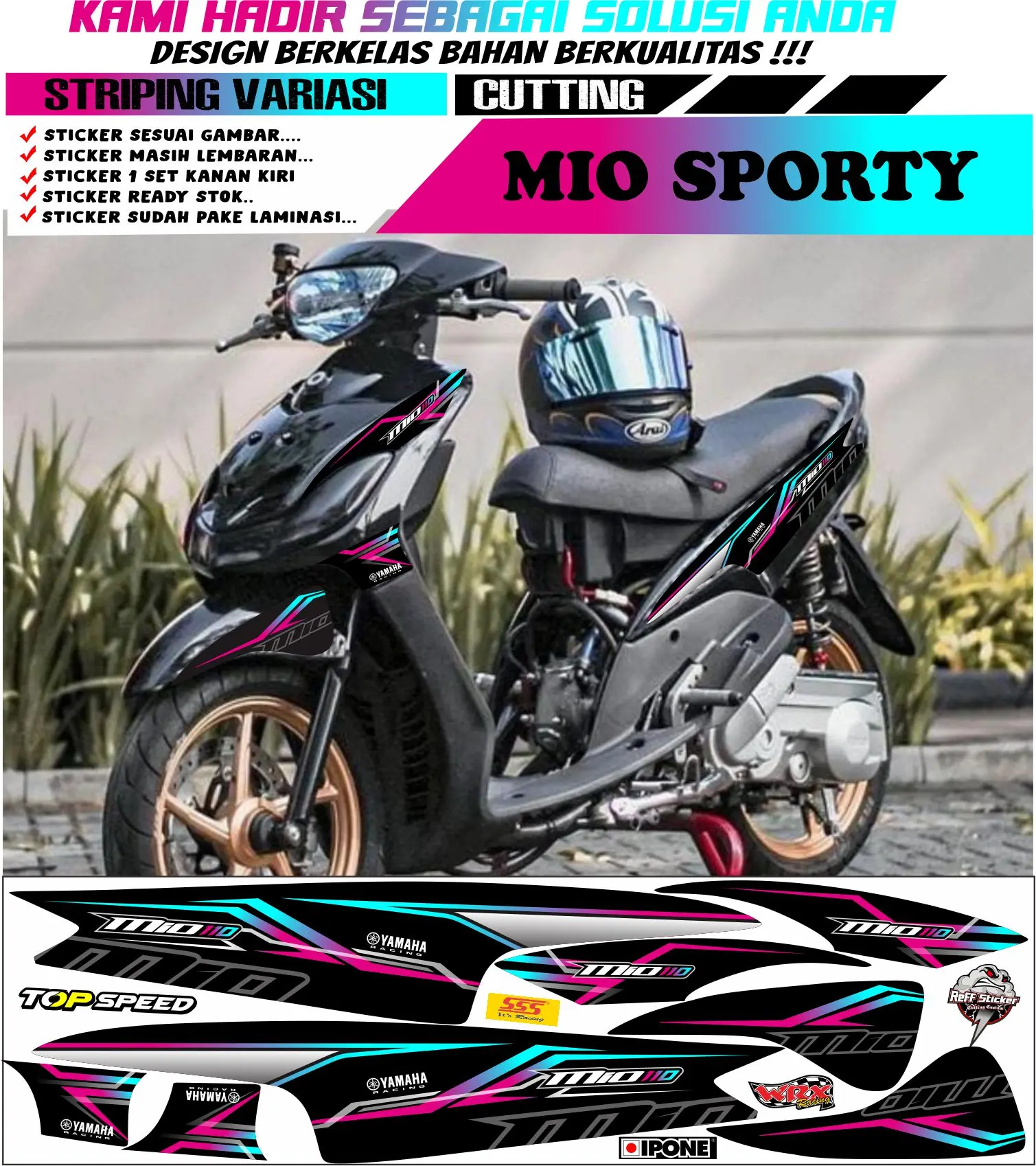 STRIPING MIO SPORTY PELANGI , VARIASI RACING , STICKER MOTOR MIO Kendaraan Motorcycle