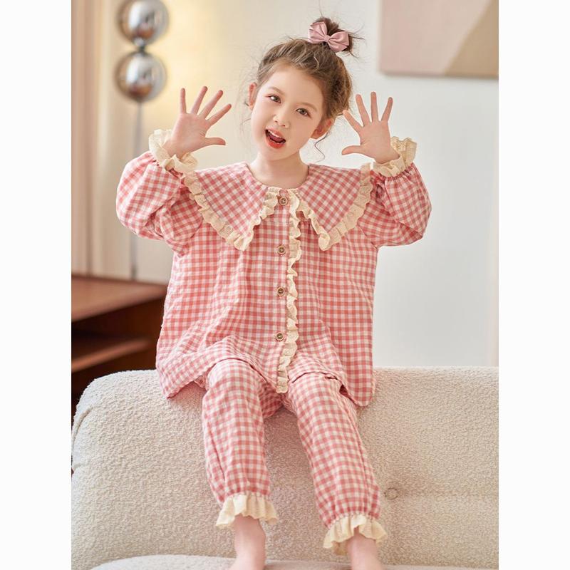 Bộ Đồ Ngủ Trẻ Em, Bé Gái, Bộ Sưu Tập Xuân Thu, Quần Dài Tay, Phù Hợp Với Trẻ Em Trung Bình Và Lớn, Phong Cách Công Chúa, Bộ Đồ Mặc Nhà Phổ Biến, Phát Hành Năm 2025 0