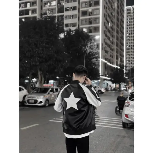 Áo khoác nam, Bomber Da Ngôi sao Đôn Chề thêu Siêu đẹp Menswear Denim Nhung Jacket