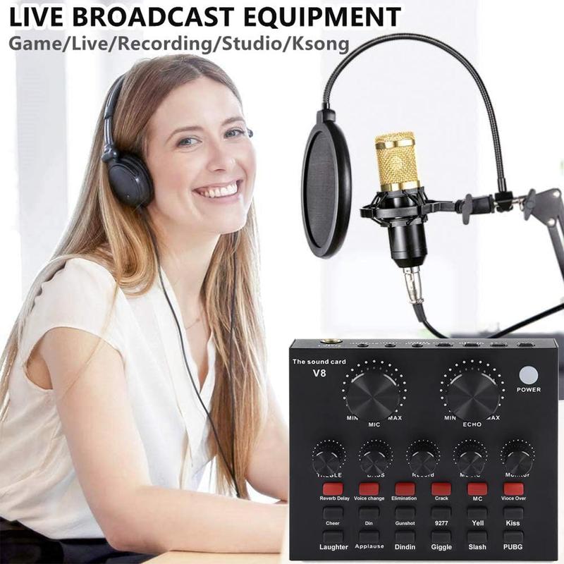 Podcast Equipment Bundle, Soundcard Recording Studio Package with Voice Changer, Live Sound Card, Audio Interface for Laptop Computer Vlog Living Broadcast Live Streaming 7