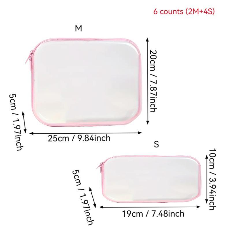 Transparent Zipper Storage Bag Set, 6 Counts/set Large Capacity Storage Box, Portable Storage Organizer for Skincare, Travel Essentials 1