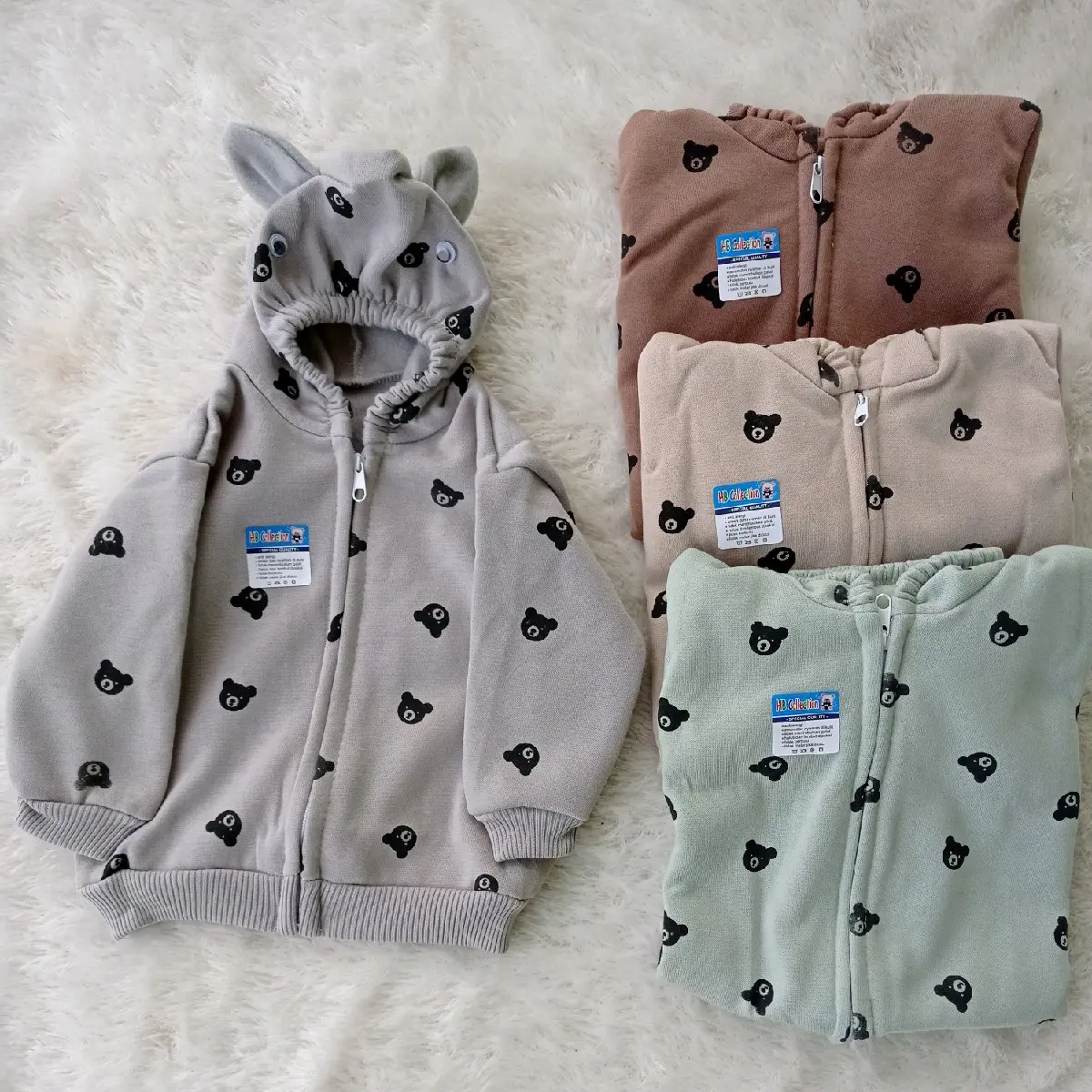 JAKET HOODIE BAYI motif bear TERBARU black bear print jacket unisex Perempuan