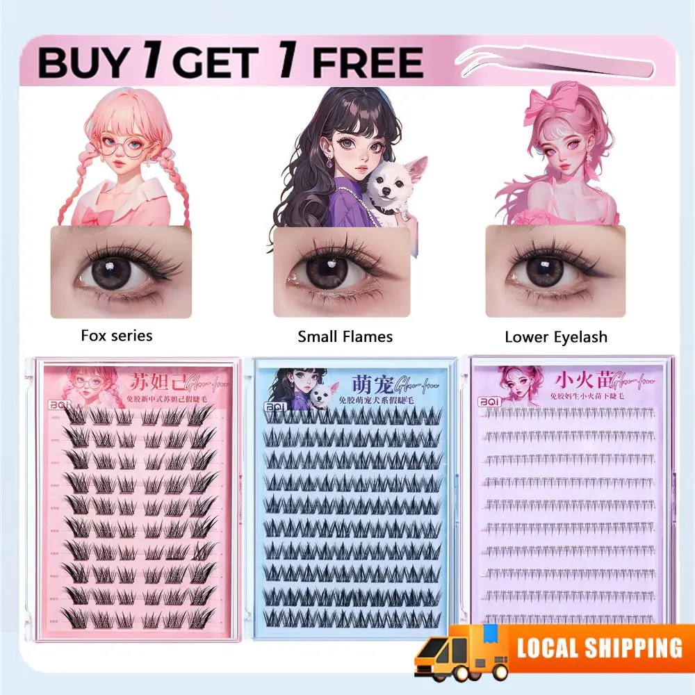 [Local Hot Sale!][BUY 1 TAKE 1] BQI Segmented Eyelashe Natural Eyelash Clusters DIY Manga Lashes Glue-free Terrier Strands Eyelash Soft False Eyelashes Eyelashes Extensions Makeup lash  book Synthetic Cosmetic