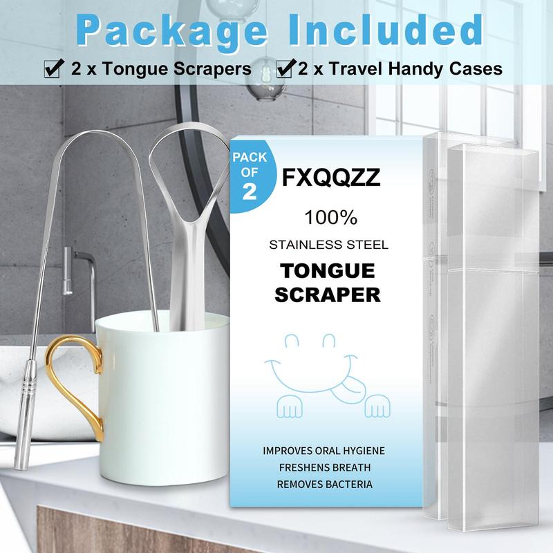 Stainless Steel Tongue Scraper with Storage Box, 2pcs/set Portable Tongue Cleaner, Oral Care Tool for Travel & Home 4
