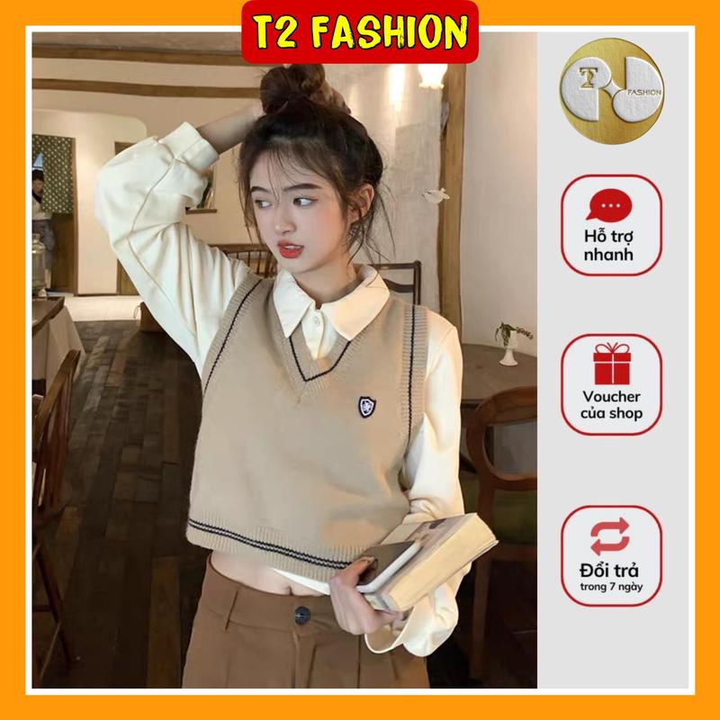 Áo len Gile cổ chữ V thiết kế học sinh phong cách Hàn Quốc T405 Jean Nữ