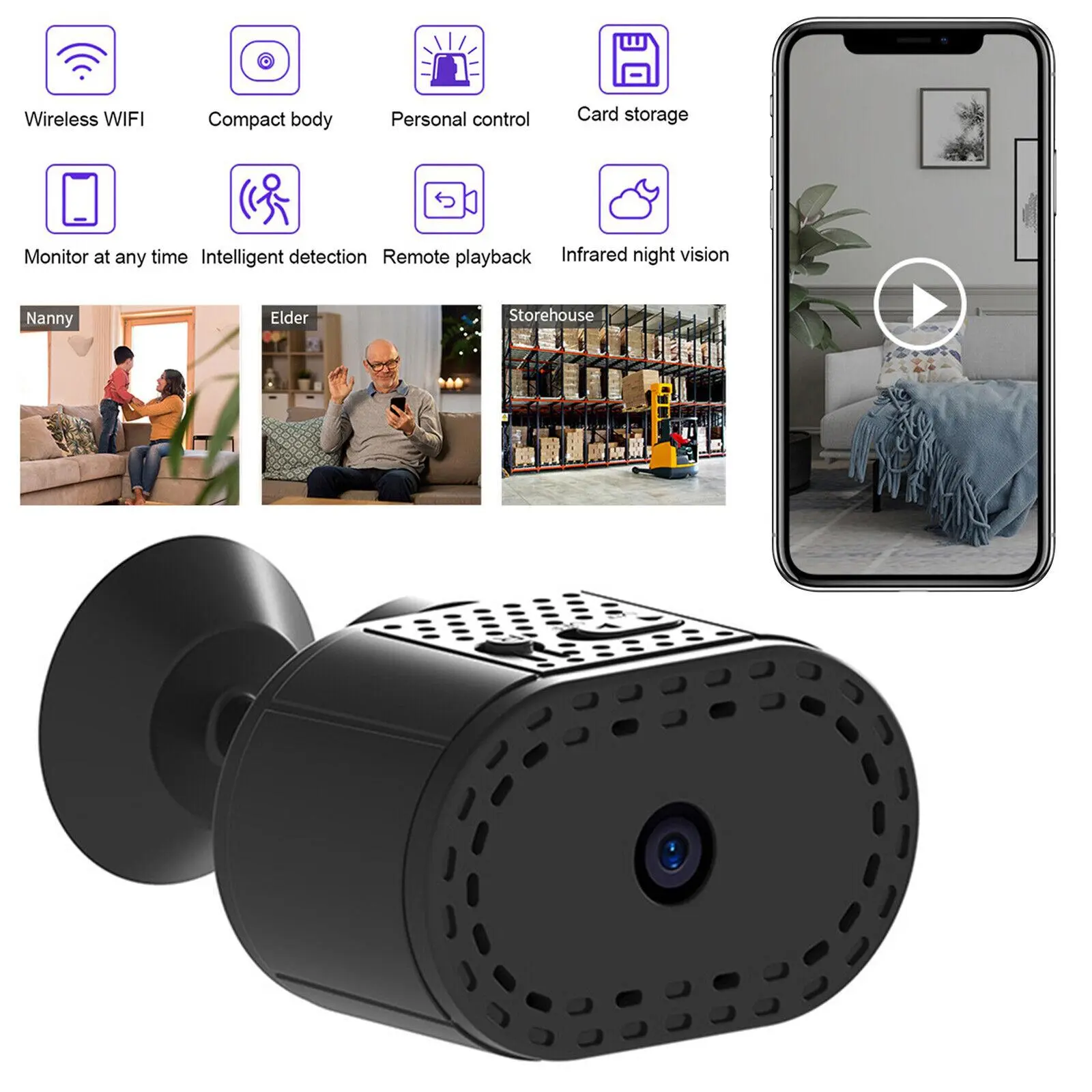 Mini Wireless Hidden Spy Camera Wifi IP Home Security 1080P HD Night Vision Cam Card Micro